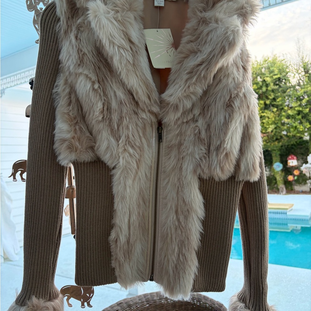 Boston Proper Faux Fur Teddy Jacket in Tan and Brown